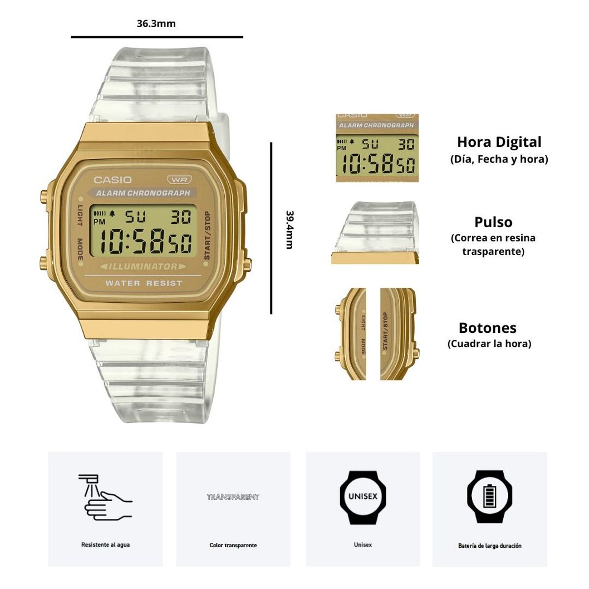 CASIO - Reloj Casio Modelo A168XESG-9A Diseño Clásico