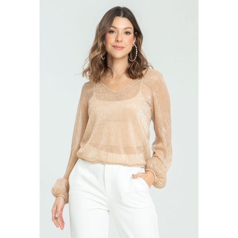 RAGGED - Blusa silver plisada Beige oscuro Ragged
