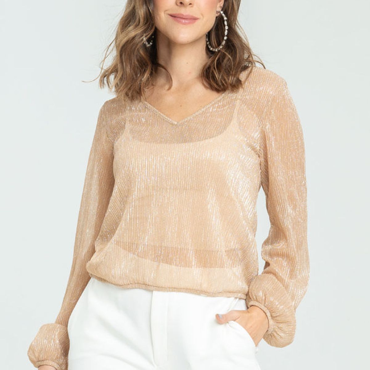 RAGGED - Blusa silver plisada Beige oscuro Ragged.