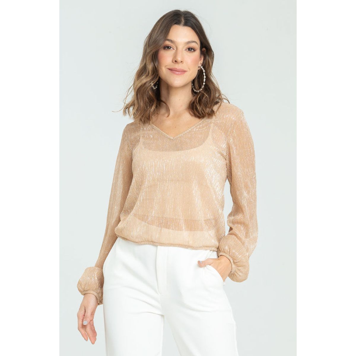 RAGGED - Blusa silver plisada Beige oscuro Ragged.
