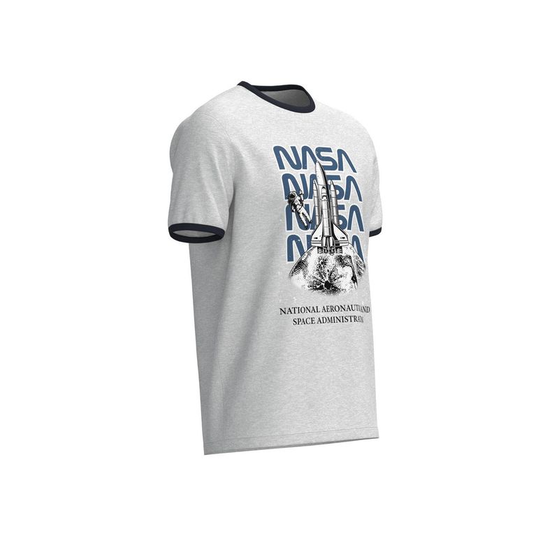 KOAJ - KOAJ Camiseta unicolor con contrastes, arte de NASA y manga HOMBRE