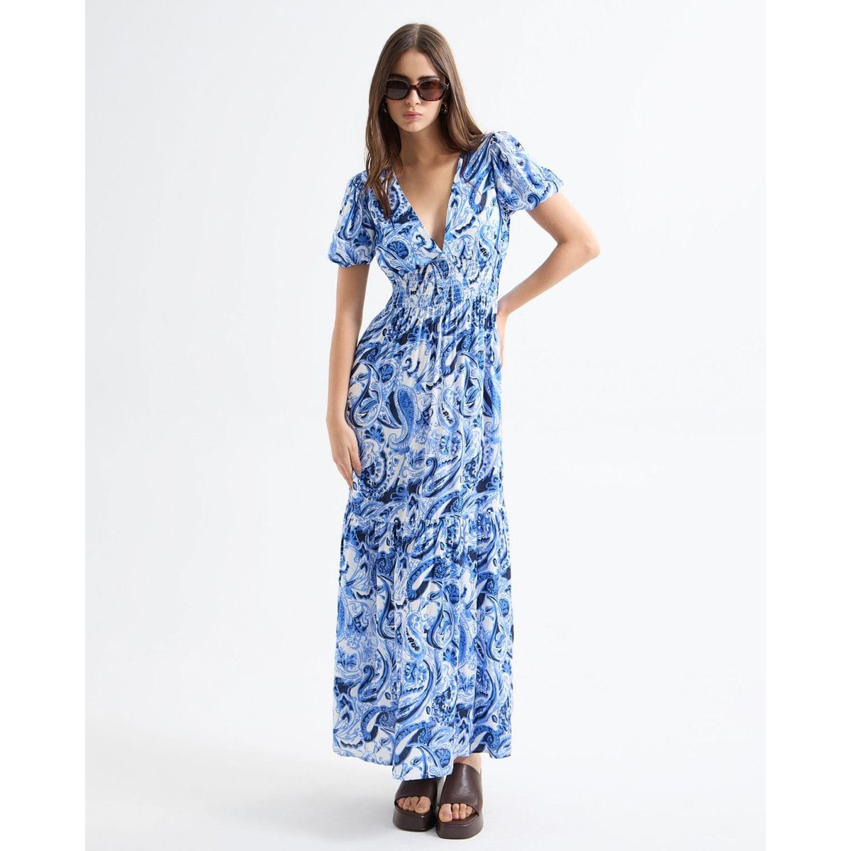SEVEN SEVEN - Vestido Maxi Estampado  Para Mujer Crema Seven Seven