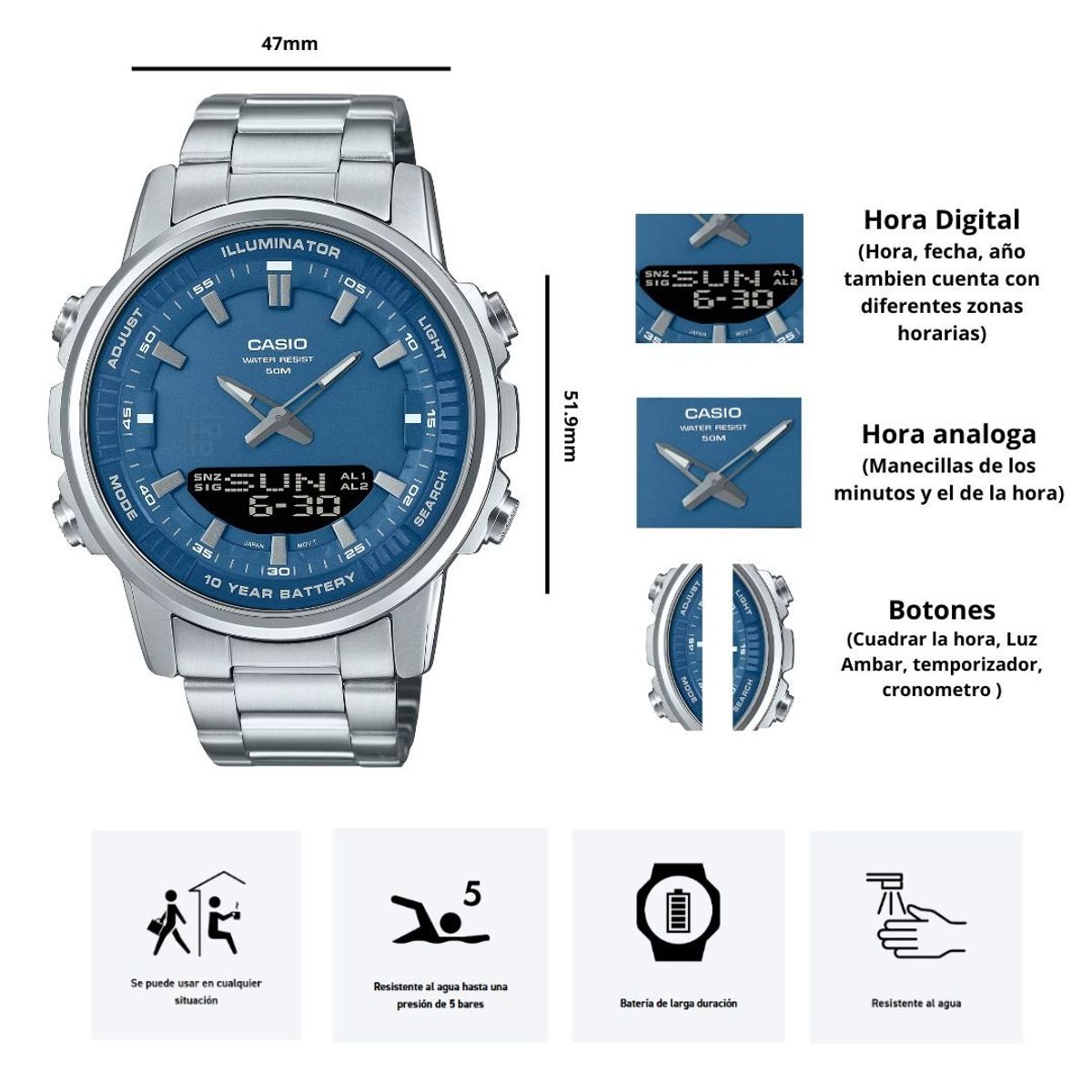 CASIO - Reloj Casio AMW-880D-2A1 AnalogoDigital - Elegante