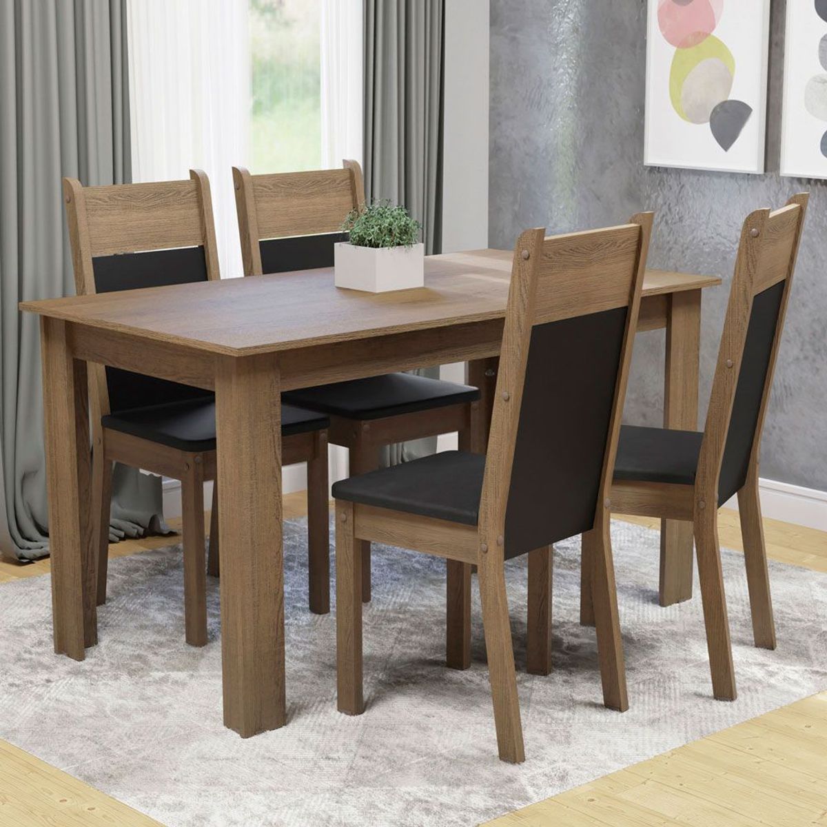 MADESA - Juego de Comedor Ellen con 4 Sillas Marrón/Negro