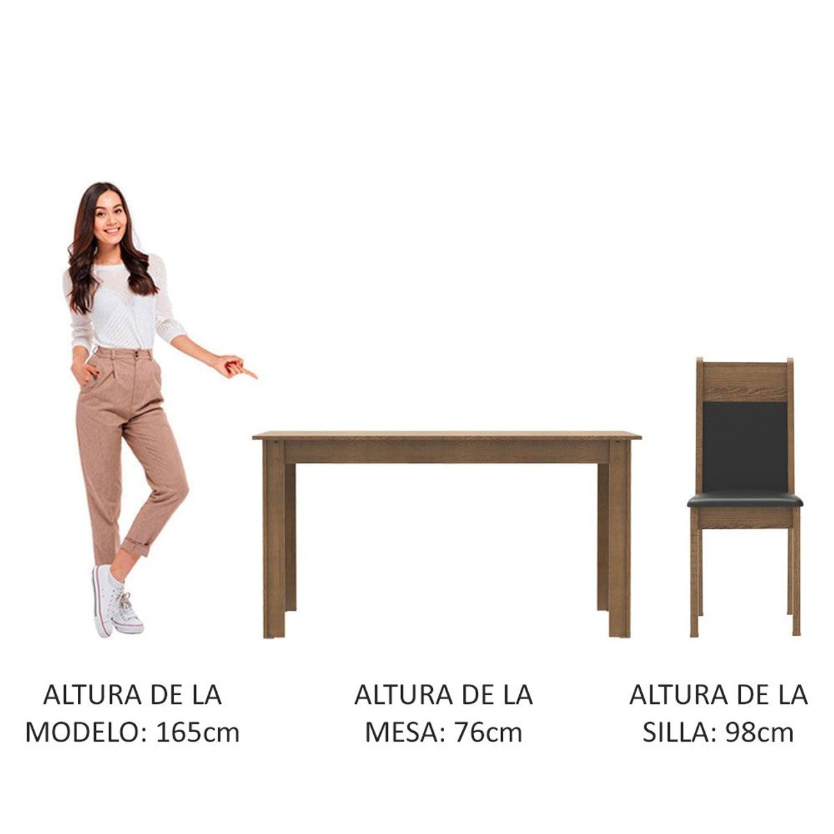 MADESA - Juego de Comedor Ellen con 4 Sillas Marrón/Negro