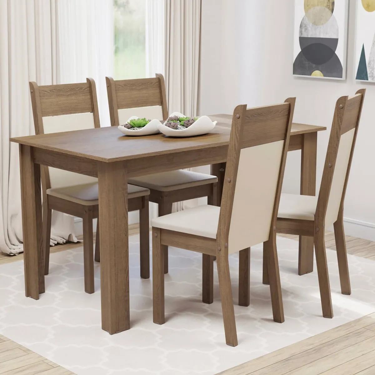 MADESA - Juego de Comedor Ellen con 4 Sillas Marrón/Beige_.