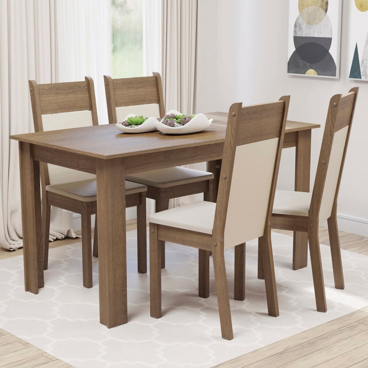 MADESA - Juego de Comedor Ellen con 4 Sillas Marrón/Beige_.