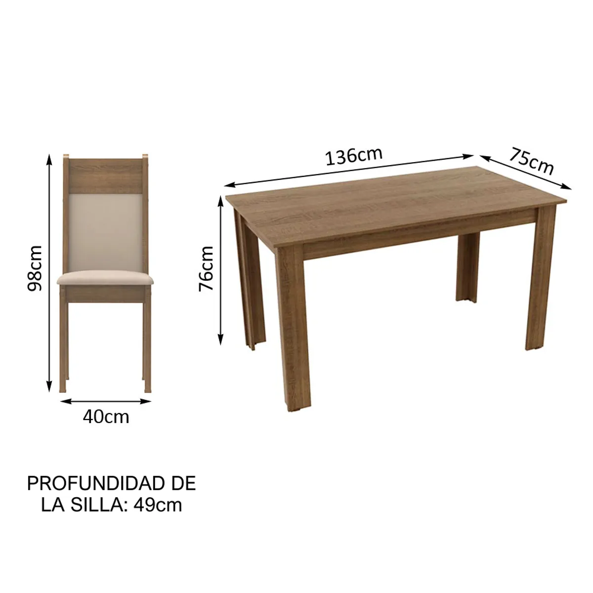 MADESA - Juego de Comedor Ellen con 4 Sillas Marrón/Beige_.