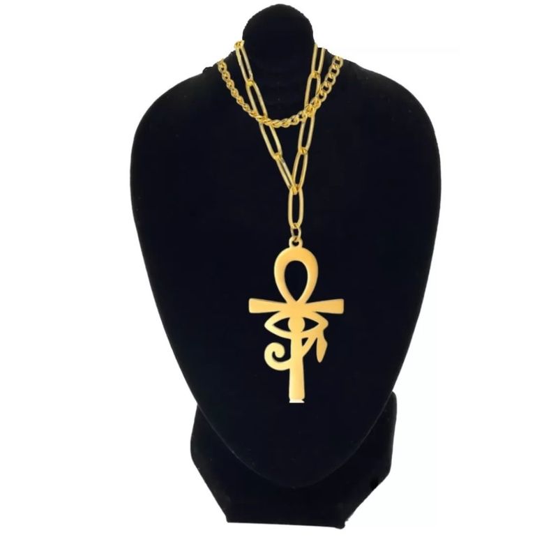 GENERICO - Collar Dije Color Oro Ankh Cruz Ojo Horus Protección Mujer