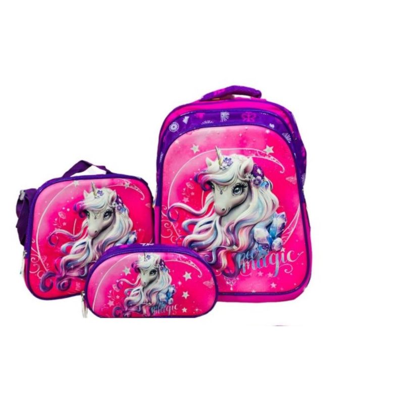 ZHOPI CO - Kit De Maleta Lonchera Y Cartuchera En 3D Niña Fucsia