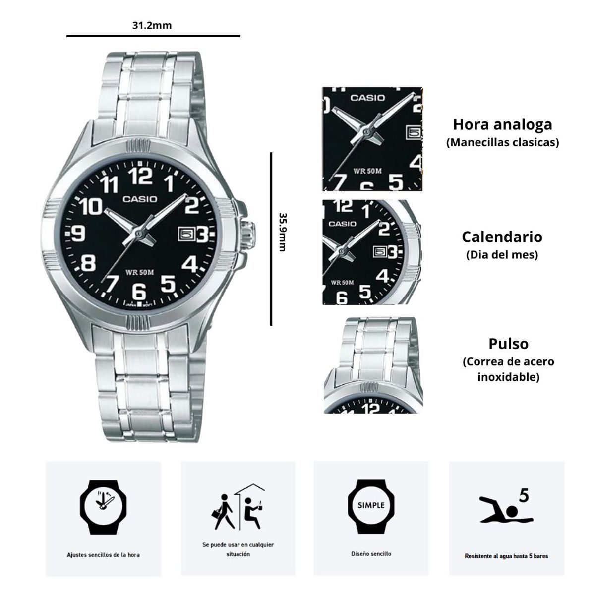 CASIO - Reloj Casio LTP-1308D-1B Dama Elegante