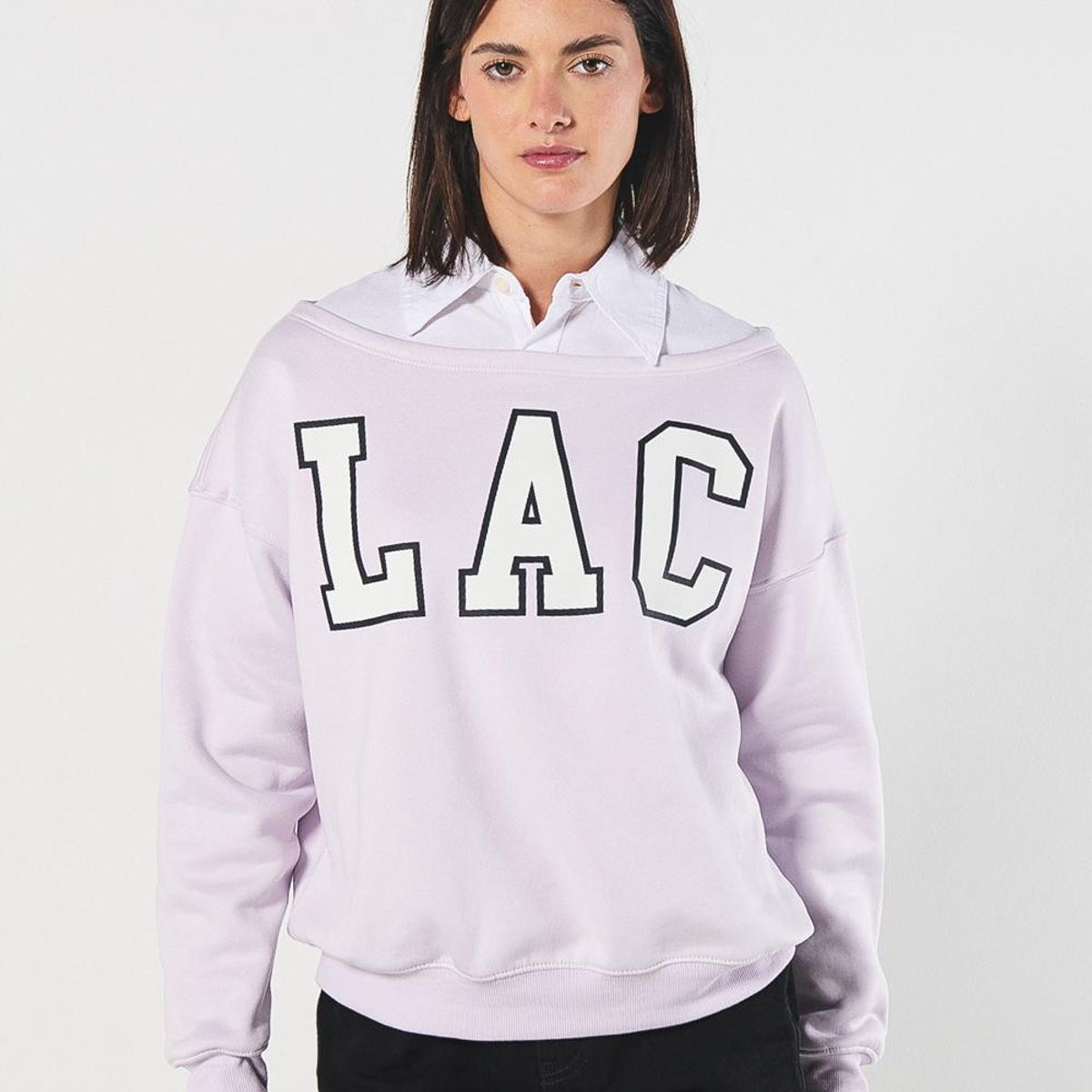 KOAJ - KOAJ Buzo lila oversize con estampado college y cuello bande Mujer