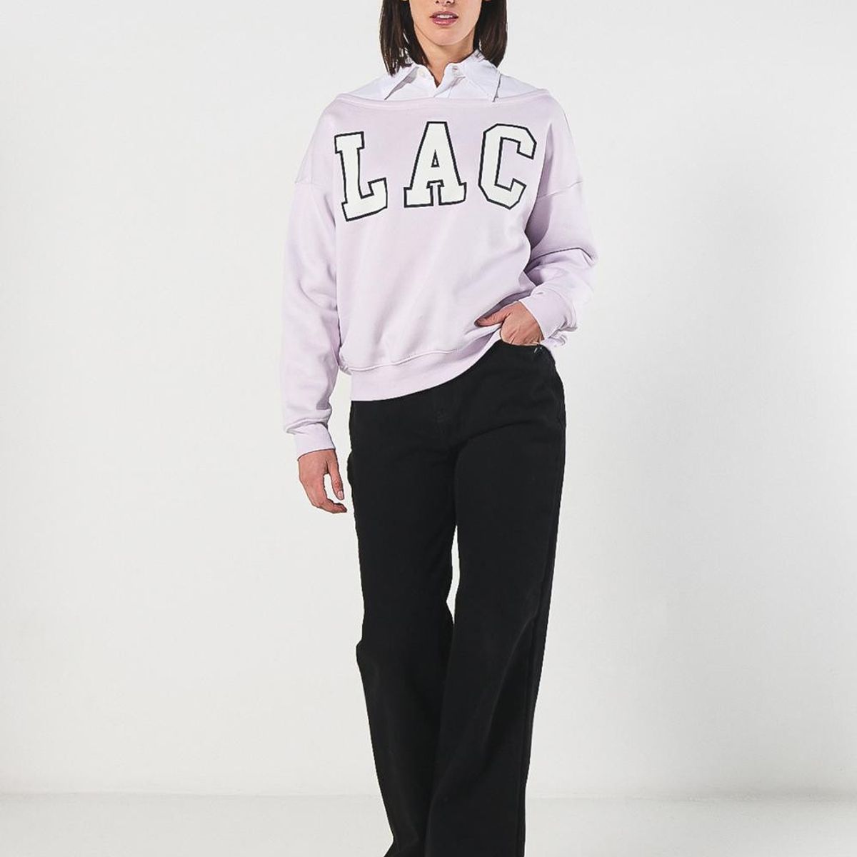 KOAJ - KOAJ Buzo lila oversize con estampado college y cuello bande Mujer