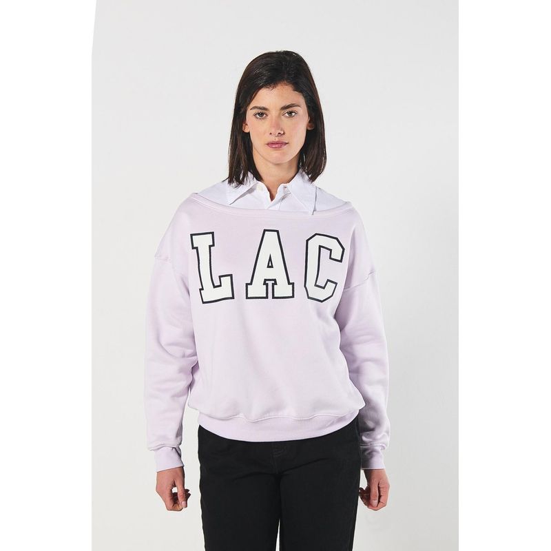 KOAJ - KOAJ Buzo lila oversize con estampado college y cuello bandeja MUJER