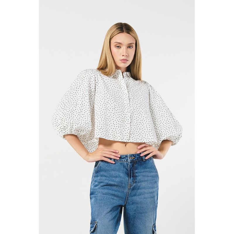 KOAJ - KOAJ Blusa unicolor en algodón estampada con manga 3/4 MUJER