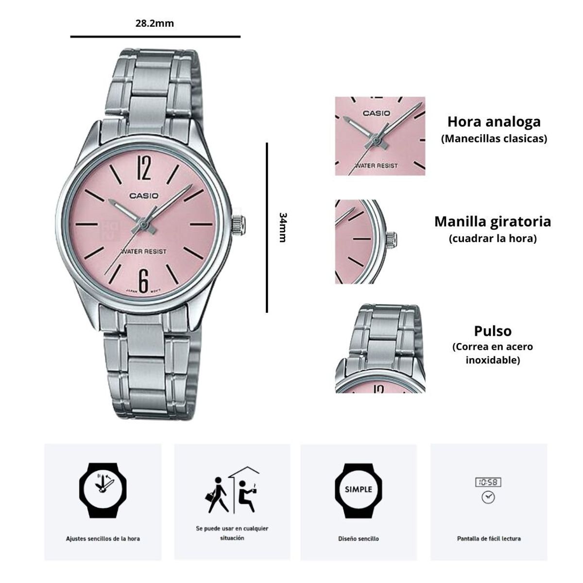 CASIO - Reloj Casio Modelo LTP-V005D-4B Dama Elegante