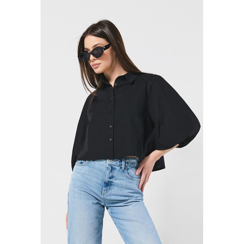 KOAJ - KOAJ Blusa unicolor con manga 3/4, cuello camisero y botones MUJER