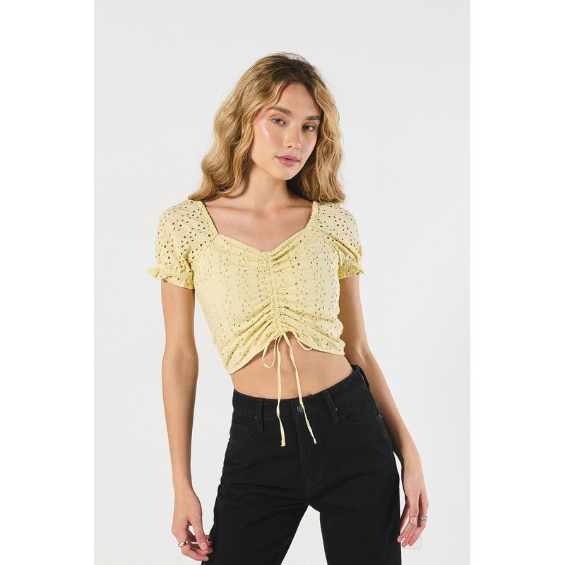 KOAJ - KOAJ Blusa crop top unicolor con manga corta aglobada y reco Mujer