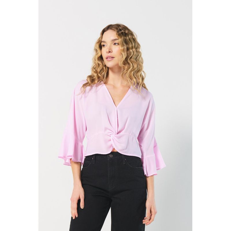 KOAJ - KOAJ Blusa crop top unicolor para mujer cuenta con manga 3/4,  MUJER