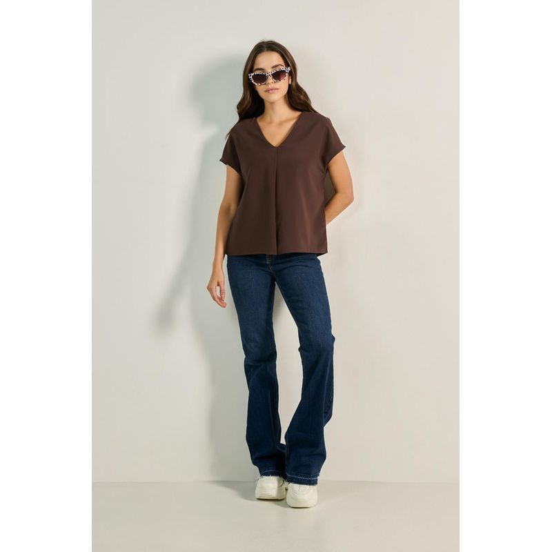 KOAJ - KOAJ Blusa con escote en V unicolor para mujer cuenta con ma Mujer