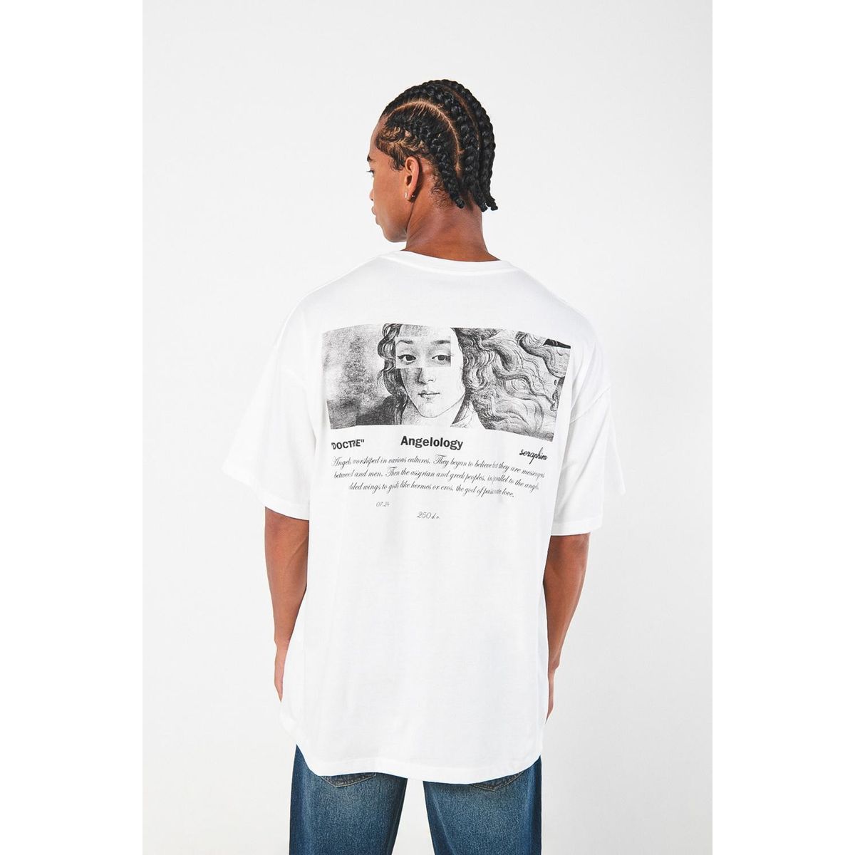 KOAJ - KOAJ Camiseta oversize crema manga corta y estampados artíst Hombre