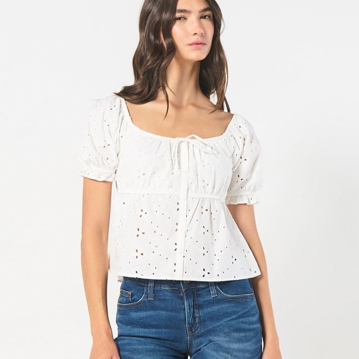 KOAJ - KOAJ Blusa unicolor manga aglobada corta con recogido en ci Mujer