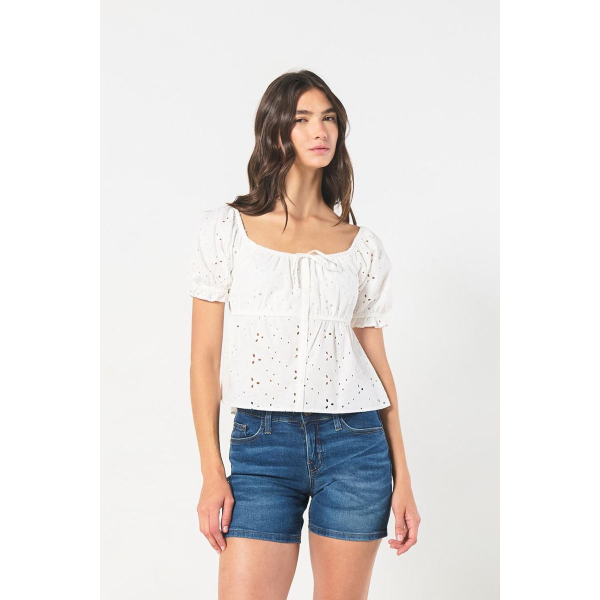 KOAJ - KOAJ Blusa unicolor manga aglobada corta con recogido en ci Mujer