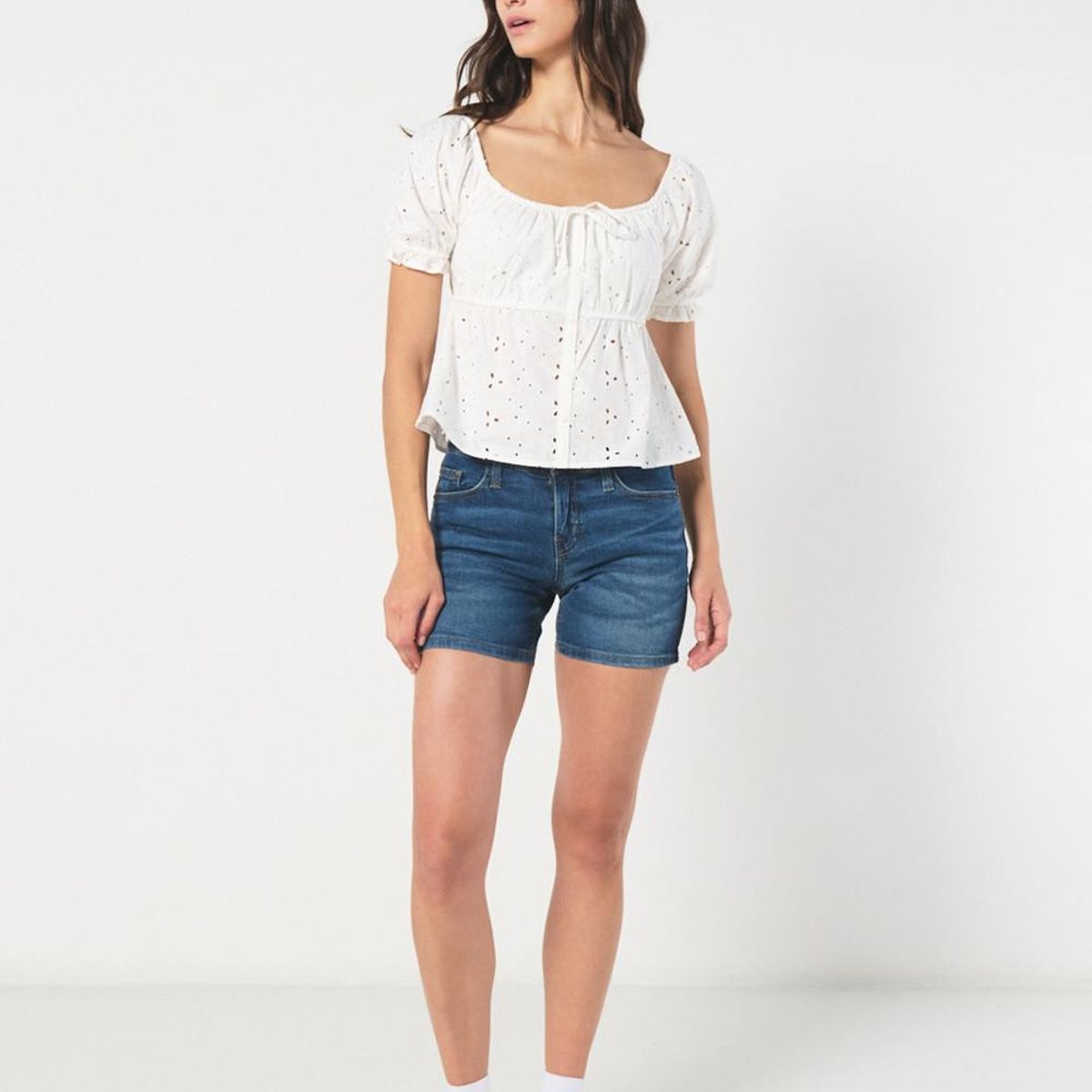 KOAJ - KOAJ Blusa unicolor manga aglobada corta con recogido en ci Mujer