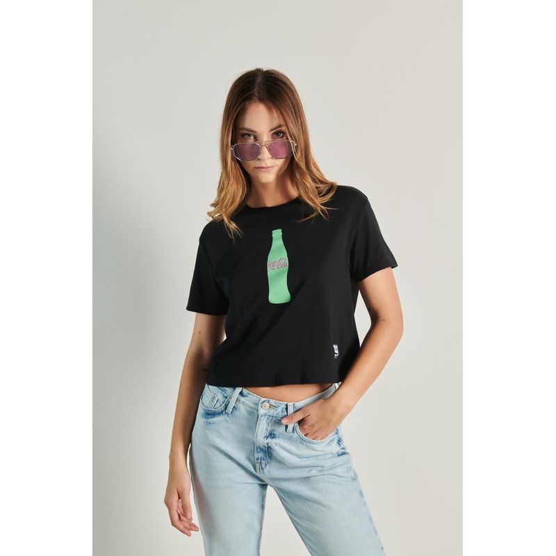 KOAJ - KOAJ Crop top femenino manga corta con estampado en frente de  MUJER