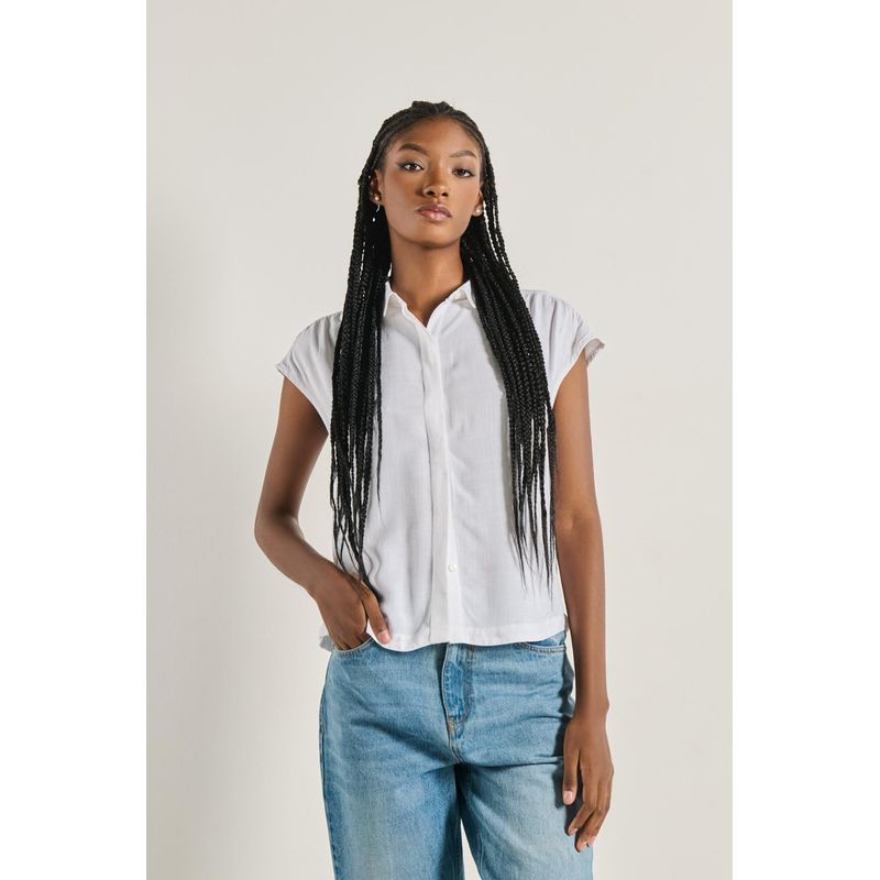 KOAJ - KOAJ Blusa unicolor manga corta con hombro rodado y botones MUJER