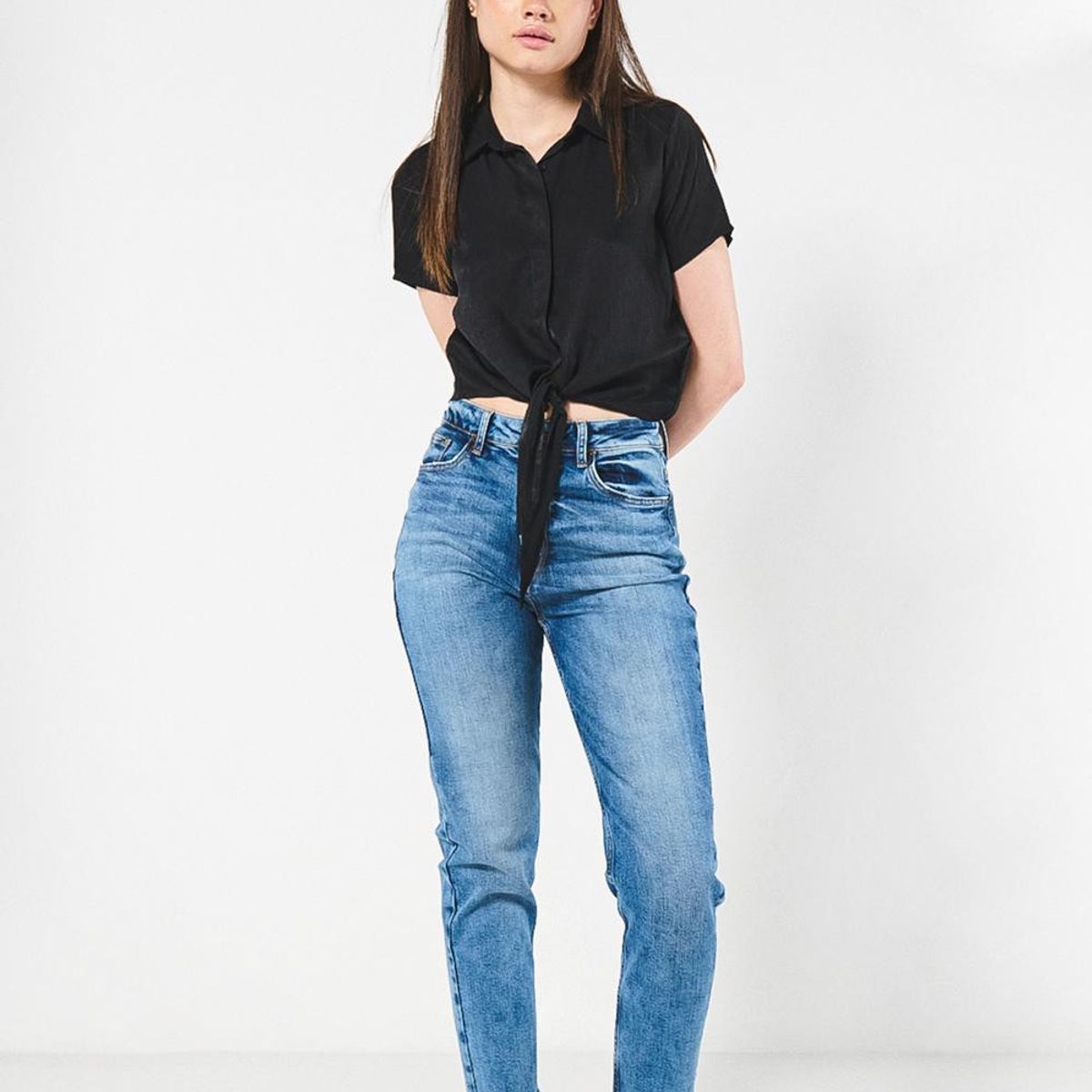 KOAJ - KOAJ Blusa unicolor con nudo delantero y manga corta Mujer