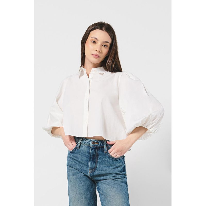 KOAJ - KOAJ Blusa unicolor con manga 3/4, cuello camisero y botones MUJER