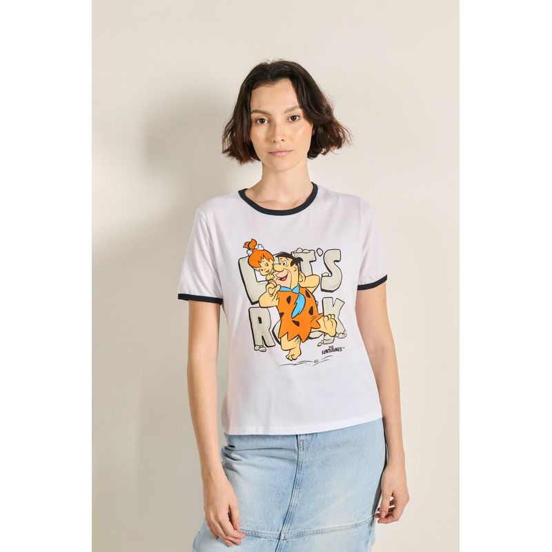 KOAJ - KOAJ Camiseta blanca manga corta con diseño de Los Picapiedra MUJER