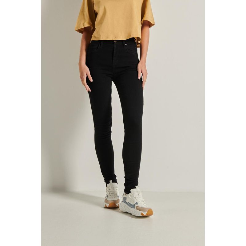 KOAJ - KOAJ Jean jegging tiro alto negro con bolsillos y cierre con Mujer