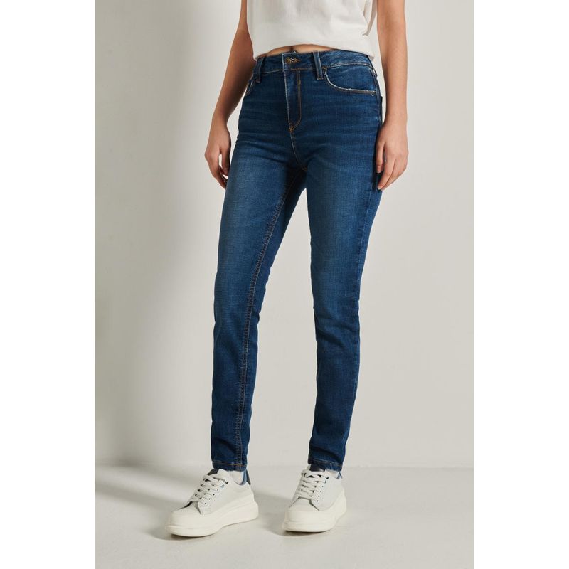 KOAJ - KOAJ Jean azul oscuro jegging con tiro alto y desgastes de col MUJER