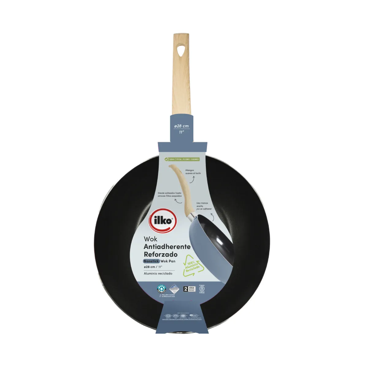 ILKO - Wok ILKO Blue Plufon 28 CM Aluminio Reciclado 2,5mm