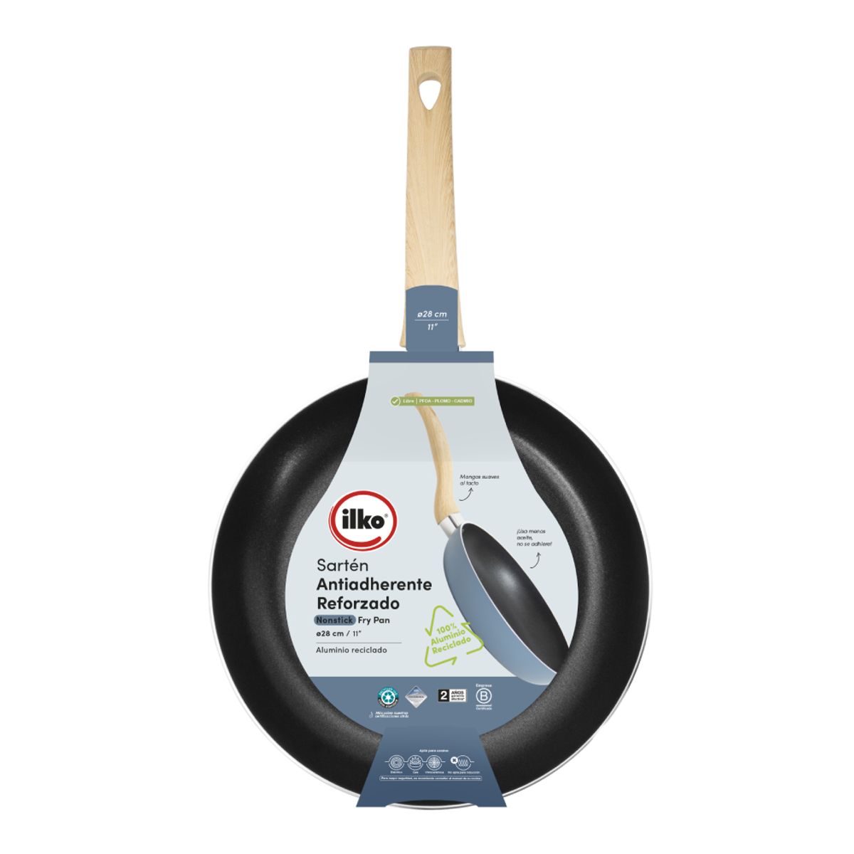 ILKO - Sartén ILKO Blue Plufon 28 CM Aluminio Reciclado 2,5mm