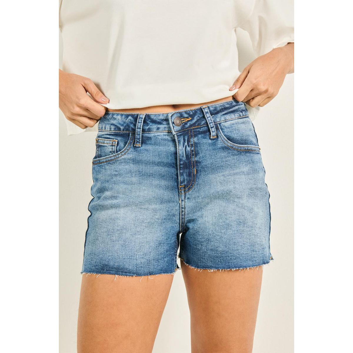 KOAJ - KOAJ Short tiro alto azul en jean con cremallera y bolsillo Mujer