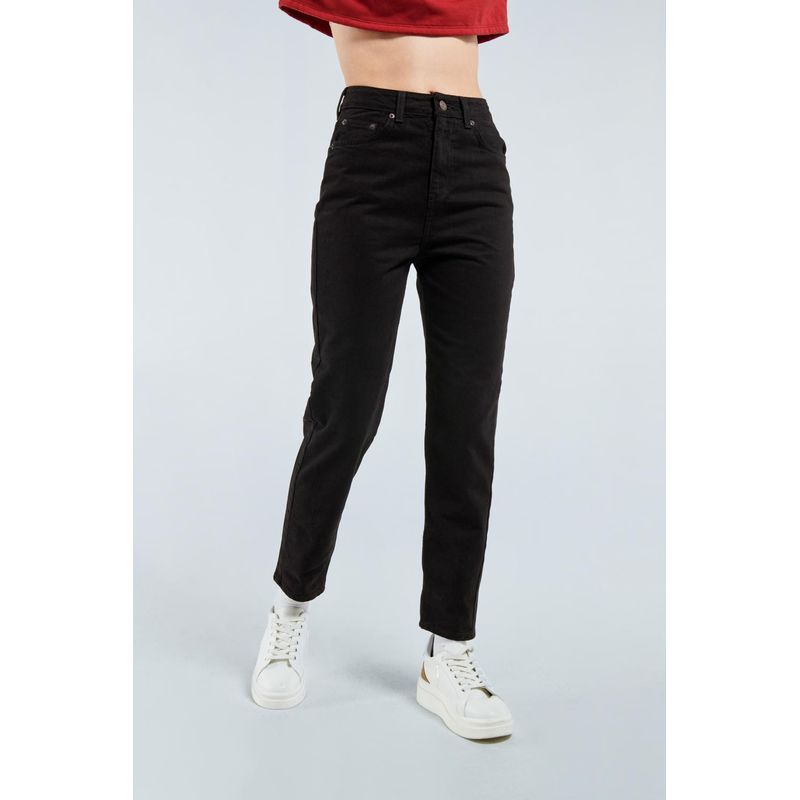 KOAJ - KOAJ Jean negro tipo mom con bota recta y tiro súper alto MUJER