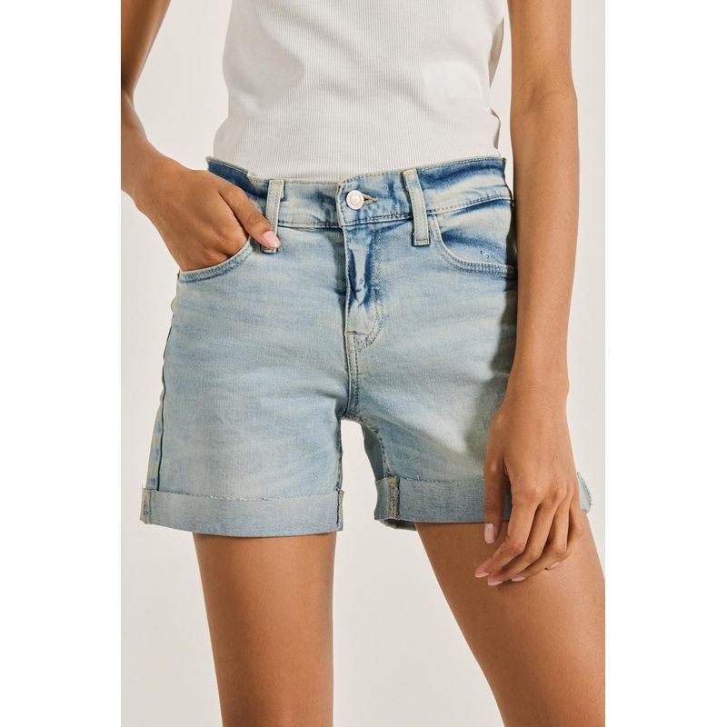 KOAJ - KOAJ Short tiro medio en jean azul claro con bolsillos y doble MUJER