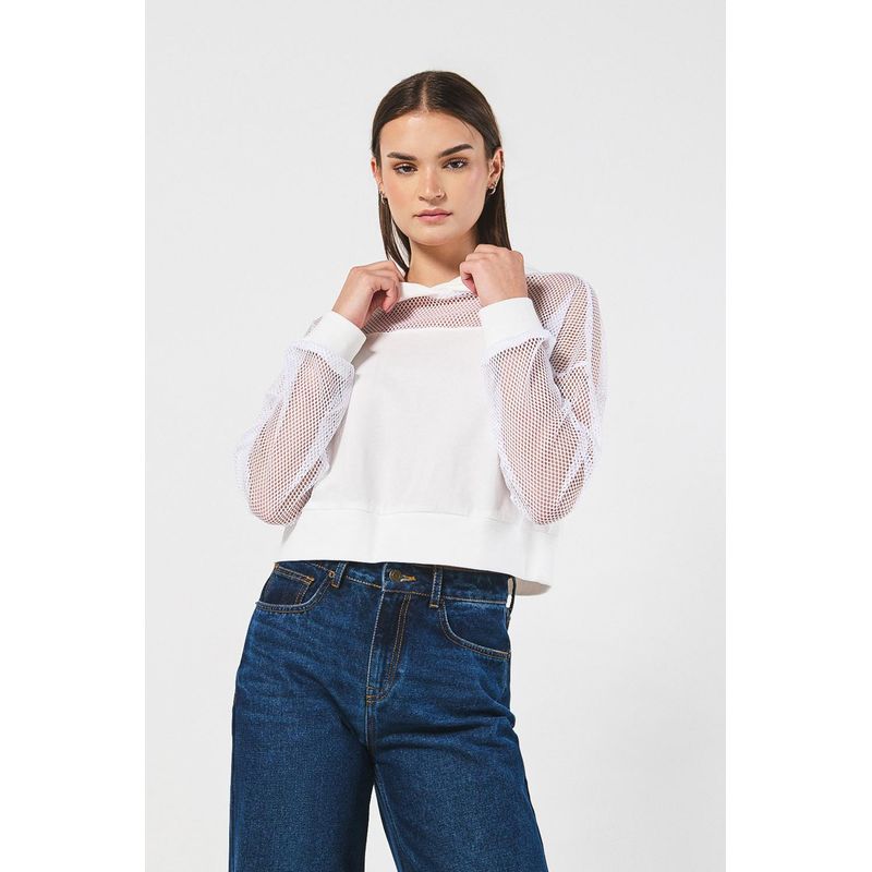 KOAJ - KOAJ Buzo oversize crema crop top con capota y detalles en mal MUJER