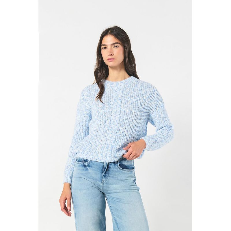 KOAJ - KOAJ Suéter azul tejido con trenza centrada y cuello redondo MUJER