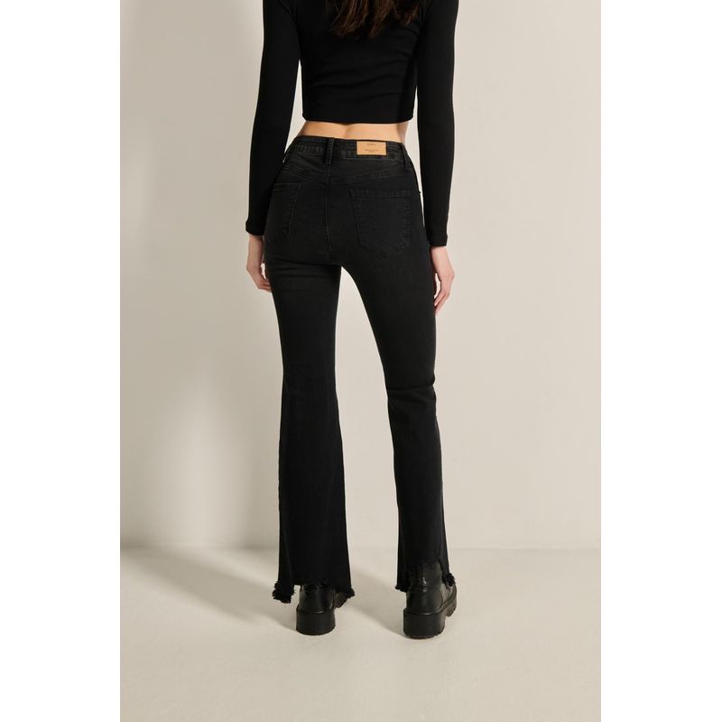 KOAJ Jean negro tipo flare para mujer cuenta con tiro alto, Mujer