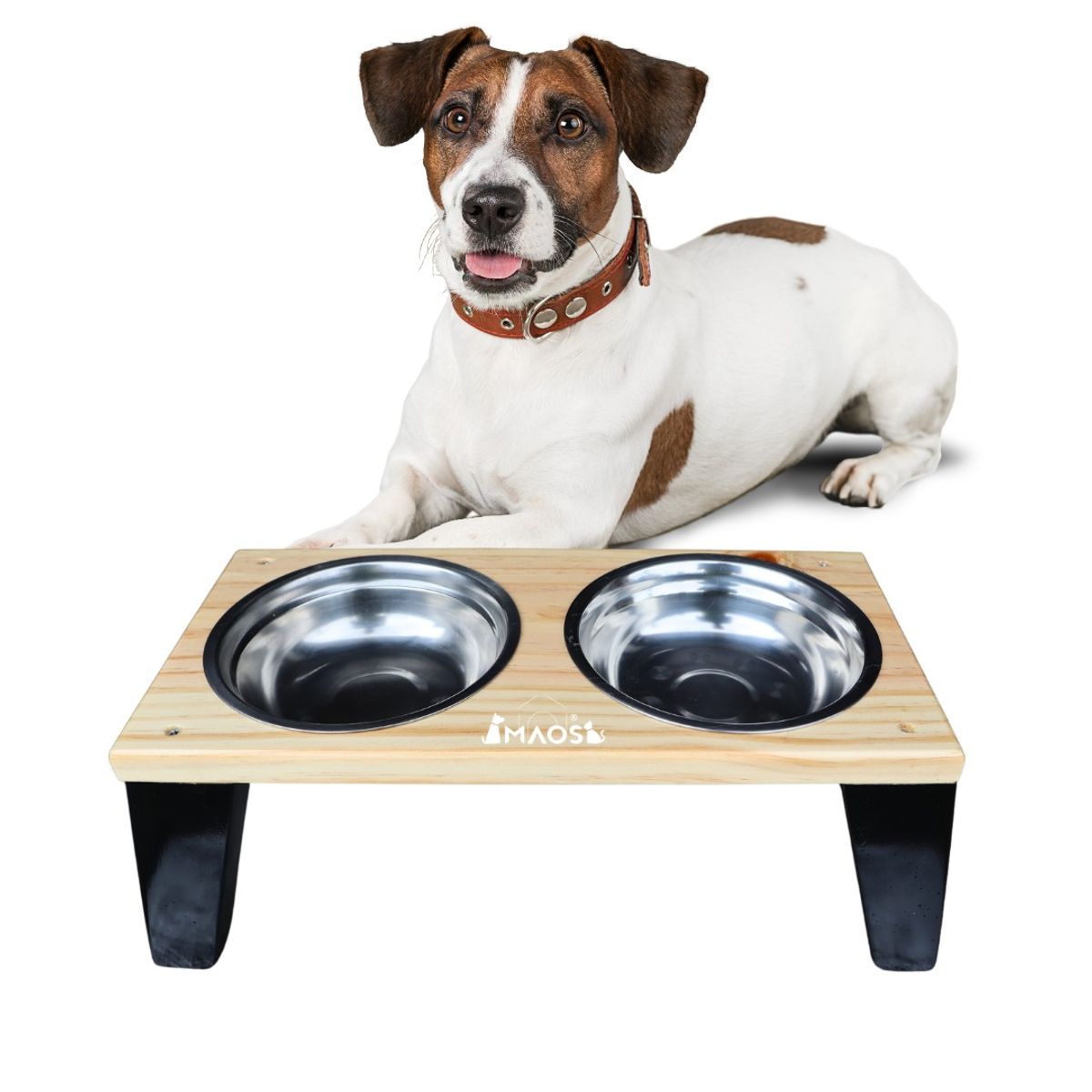 MAOS - Comedor Para Mascotas En Madera De Pino Lacado Talla M