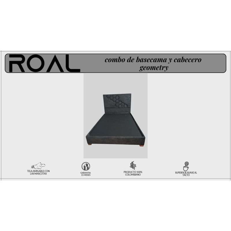 GENERICO - Basecama dividida Gris plomo de 160 y cabecero geometry (cama Queen)