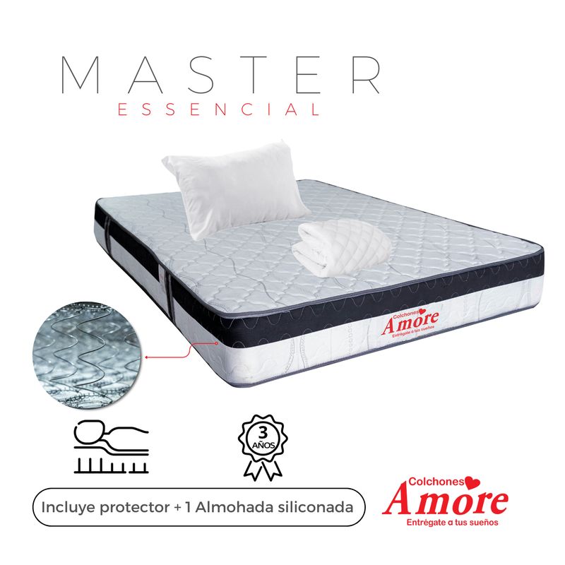 COLCHONES AMORE - Colchón Master Sencillo Firmeza Media Ortopédico 100x190cm +Almohada +Protector Colchones Amore.