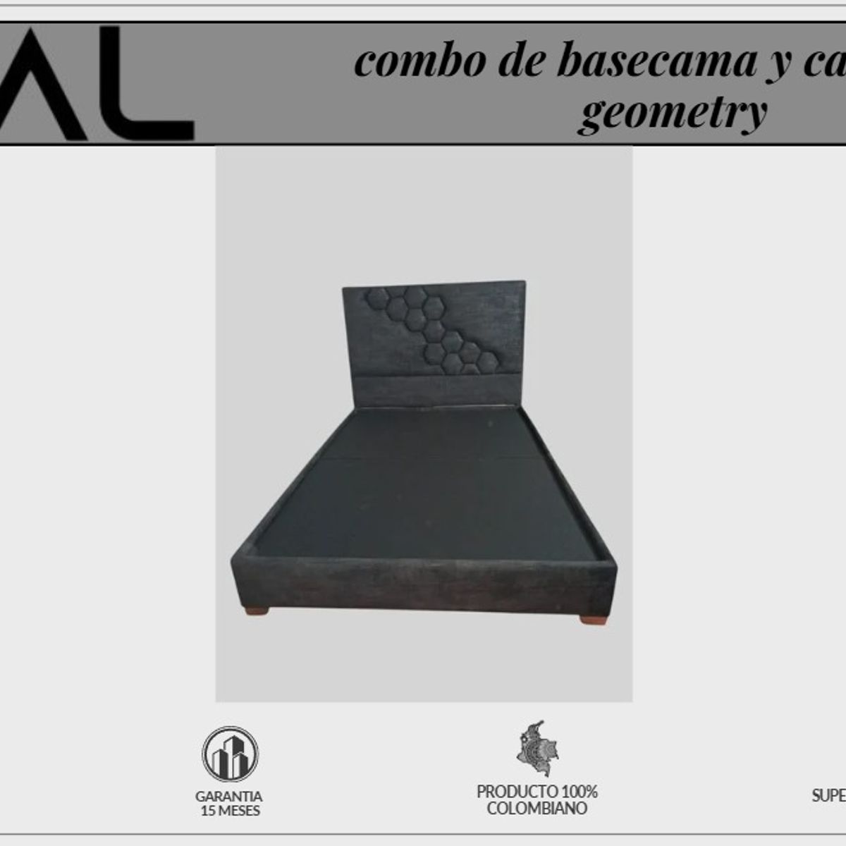 GENERICO - Basecama dividida Gris plomo de 200 y cabecero geometry (cama King)