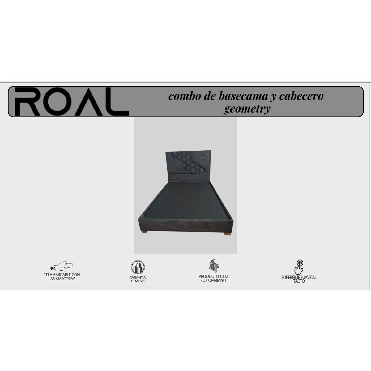 GENERICO - Basecama dividida Gris plomo de 200 y cabecero geometry (cama King)