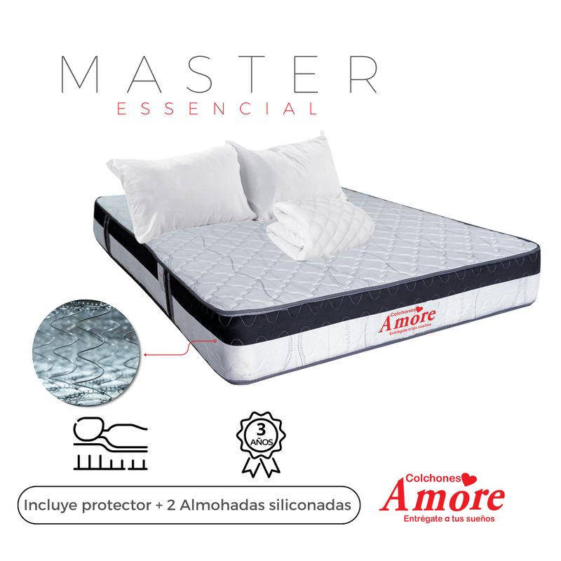 COLCHONES AMORE - Colchón Master Queen Firmeza Media Ortopédico 160 x 190 cm +Almohadas +Protector Colchones Amore.