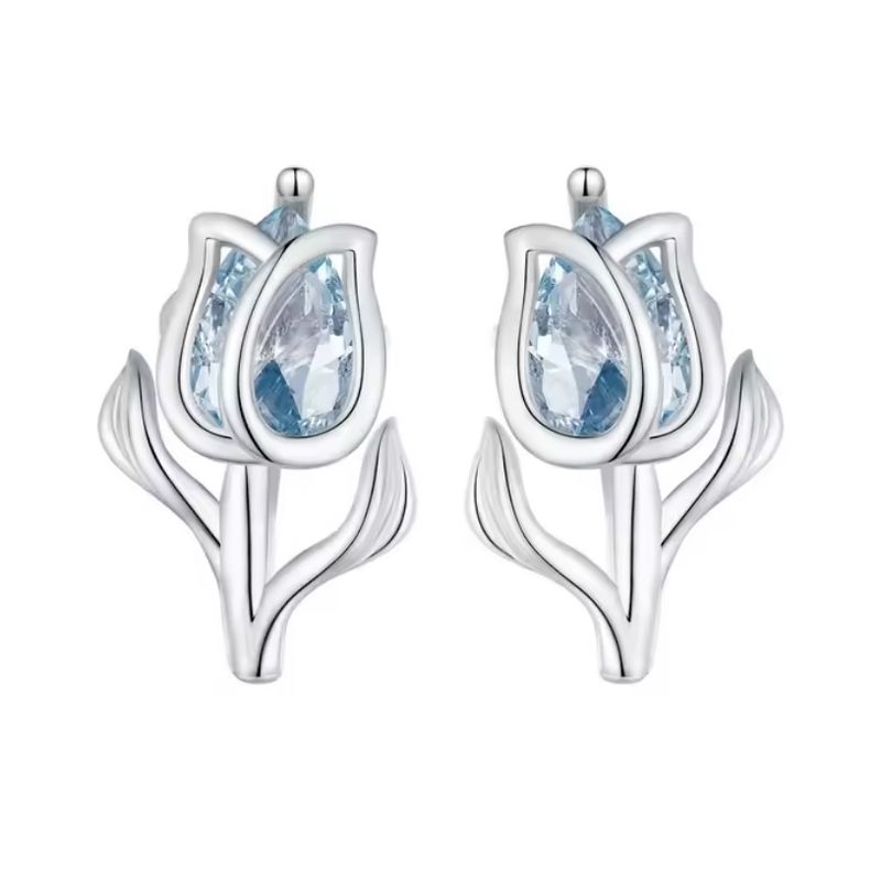 ALHAJAS - Aretes Topos Alhajas Para Mujer Flor Tulipán Fabricados En Plata 925